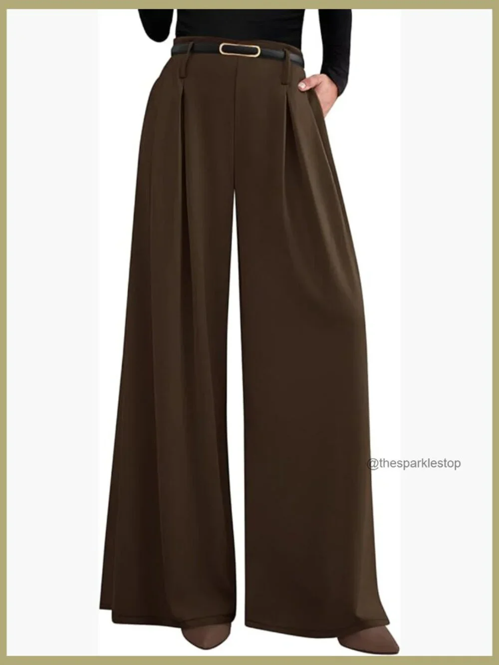 Wide Leg Pleated High Waisted Dress Pants Elastic Waist Palazzo Slacks - Picture 1 of 7